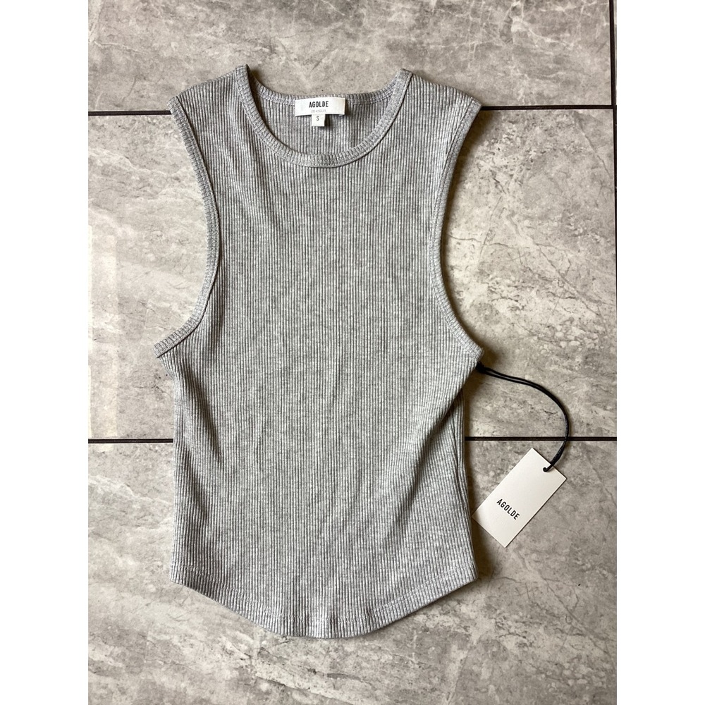 AGOLDE Nova Tank Grey Heather Ribbed Knit Sleeveless Top A7199-1353 Womens Small